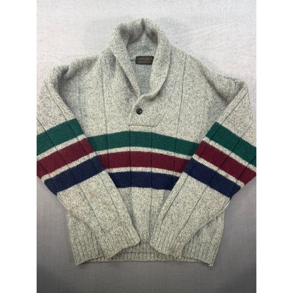 Vintage Eddie Bauer Wool Nylon Men Button Sweater Gray Size Medium